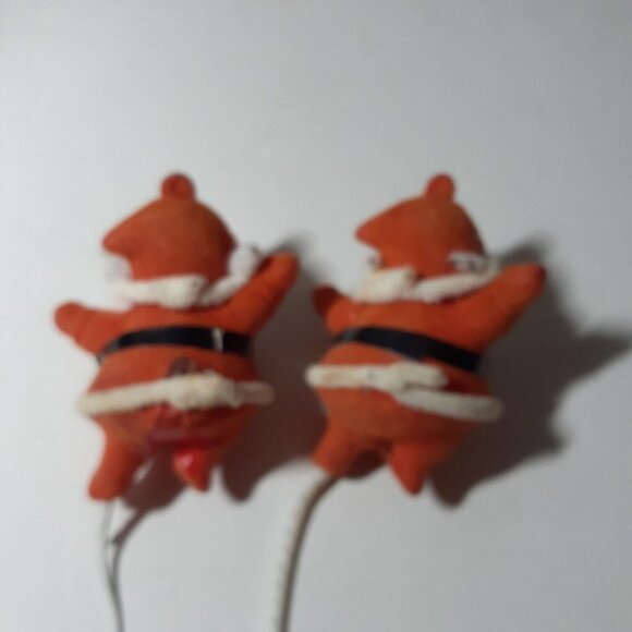 Vintage Lot of 2 Flocked Santa Floral Picks Faded Crafting Supply - Picture 9 of 12